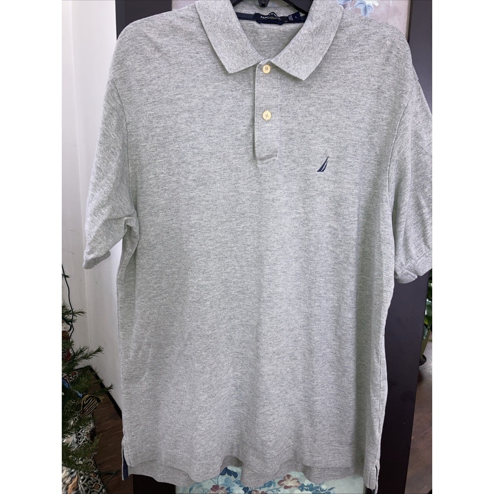 Vtg NAUTICA Men's Polo Shirt Gray Medium 100% Cotton 2 Button Y2K L Oversized